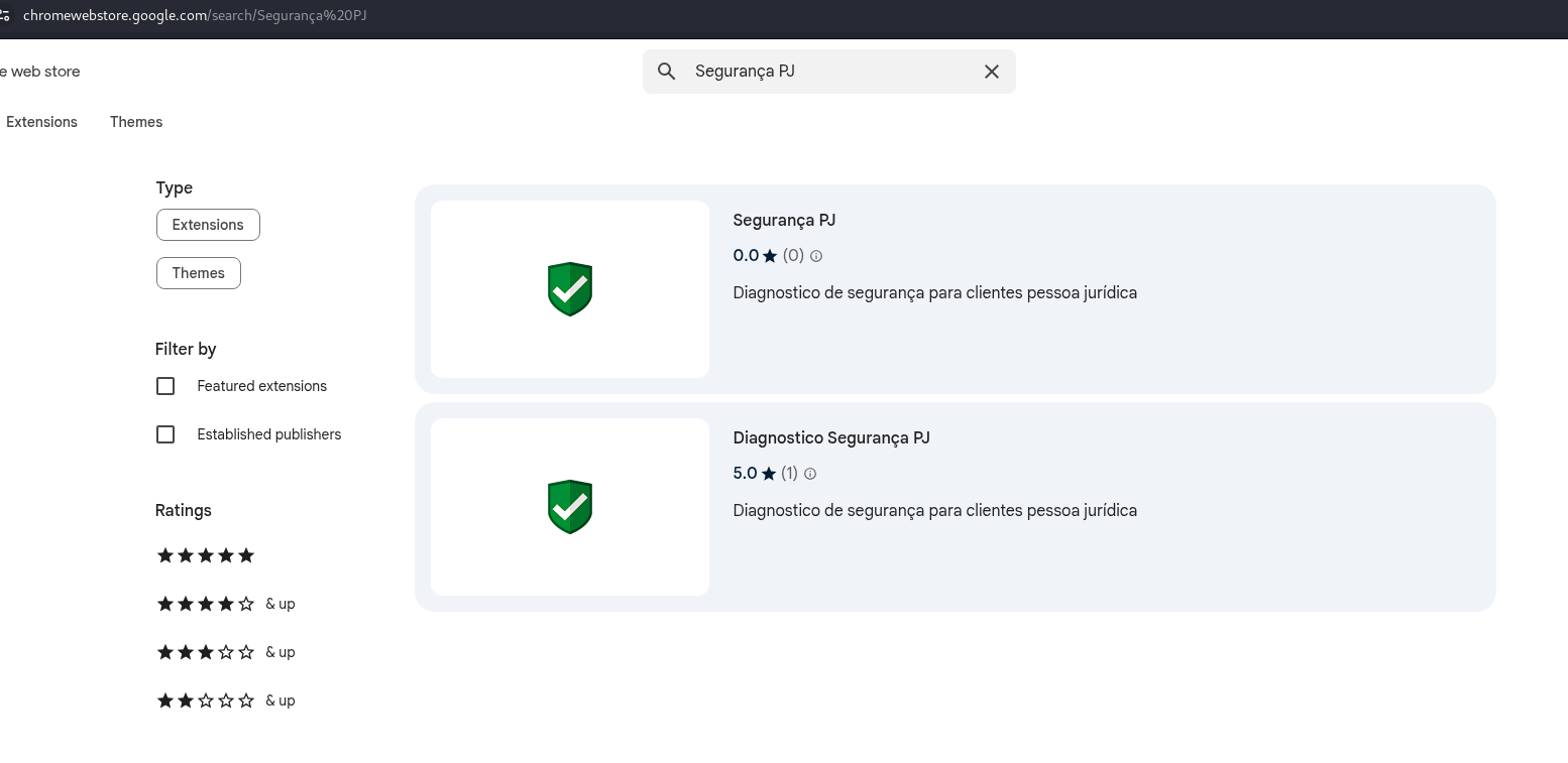 Extensões no chromewebstore